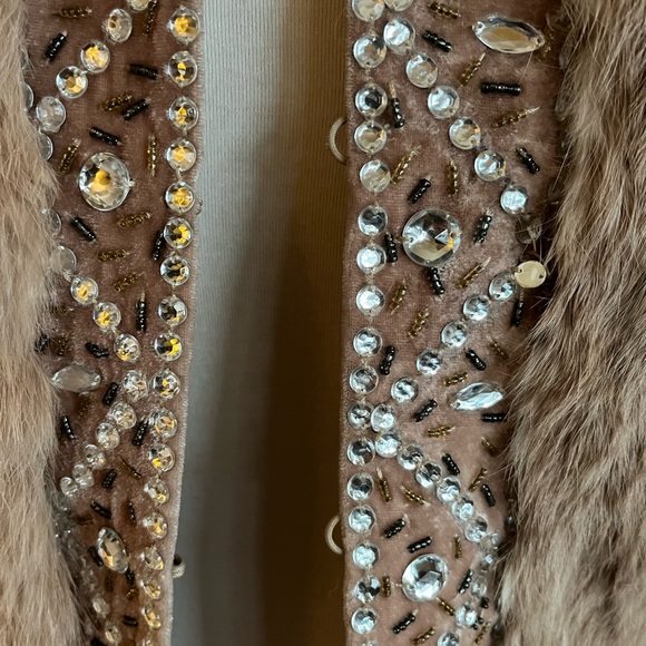 Sheri Bodell Cropped Rhinestone Rabbit Fur Jacket Coat sz M 3/4 Sleeves - Picture 4 of 10